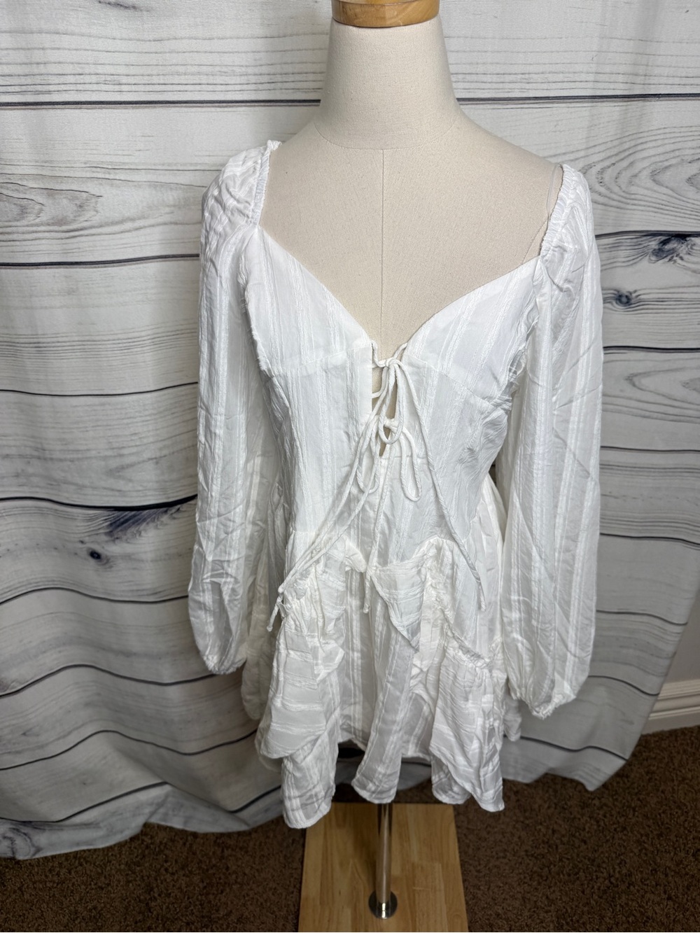 Promesa White Tie-Front Long Sleeve Romper